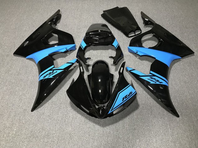 Best Gloss Black and Light Blue Yamaha R6 Motorcycle Fairings 2003-2005