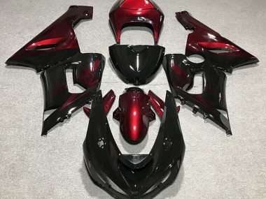 Best Gloss Black & Deep Red Kawasaki ZX6R Motorcycle Fairings 2005-2006