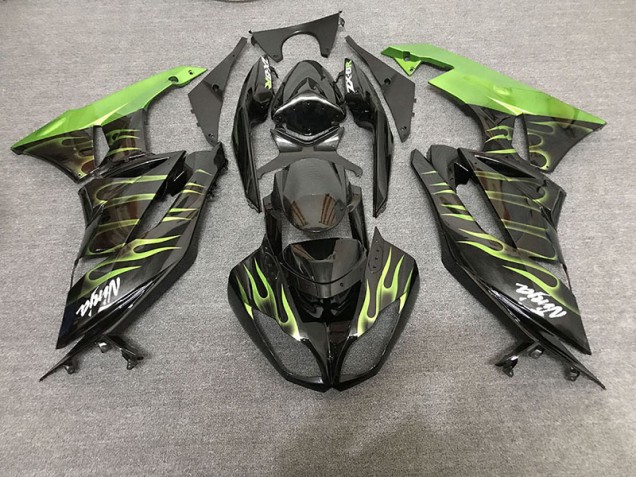 Best Gloss Black & Green Flame Kawasaki ZX6R Motorcycle Fairings 2009-2012 Best Gloss Black & Green Flame Kawasaki ZX6R Motorcycle Fairings 2009-2012