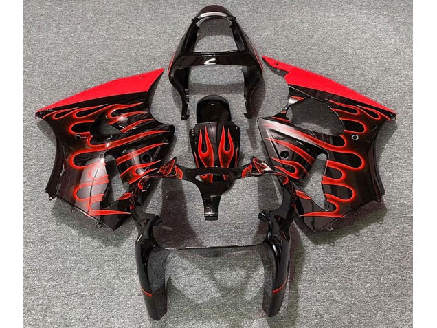 Best Gloss Black & Red Flame Kawasaki ZX6R Motorcycle Fairings 2000-2002 Best Gloss Black & Red Flame Kawasaki ZX6R Motorcycle Fairings 2000-2002