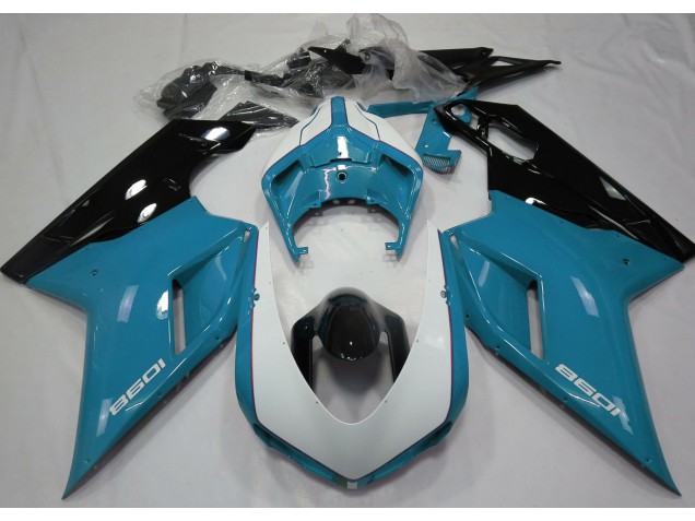 Best Gloss Light Blue & White Ducati 848 1098 1198 Motorcycle Fairings 2007-2012