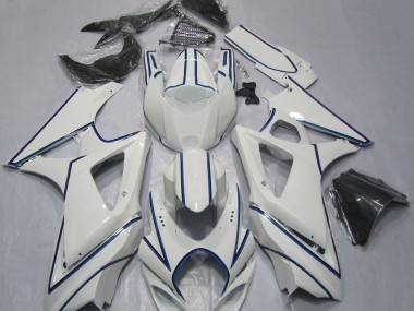 Best Gloss White Blue Pin Stripe Suzuki GSXR 1000 Motorcycle Fairings 2007-2008