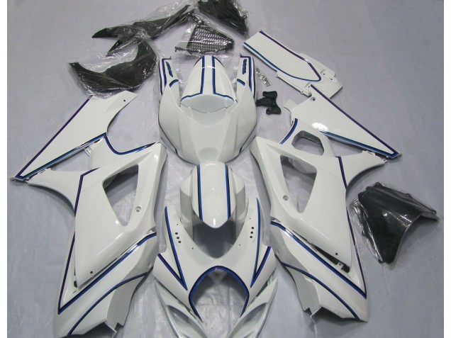 Best Gloss White Blue Pin Stripe Suzuki GSXR 1000 Motorcycle Fairings 2007-2008