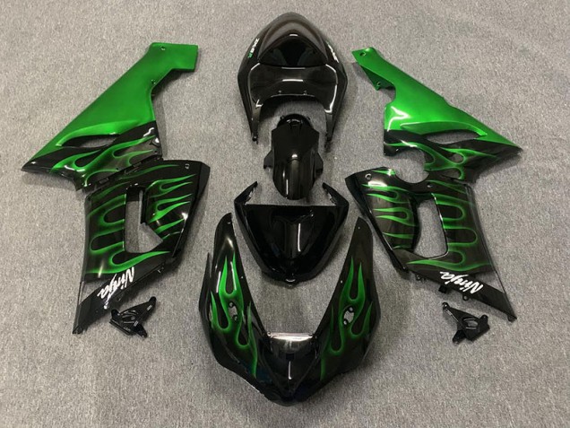 Best Green Flame Kawasaki ZX6R Motorcycle Fairings 2005-2006