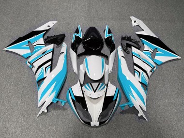 Best Light Blue White and Black Zag Kawasaki ZX6R Motorcycle Fairings 2009-2012