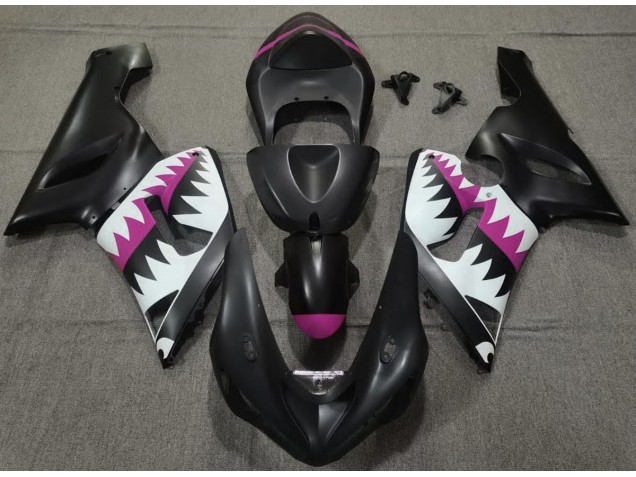 Best Matte Black and Pink Shark Kawasaki ZX6R Motorcycle Fairings 2005-2006 Best Matte Black and Pink Shark Kawasaki ZX6R Motorcycle Fairings 2005-2006