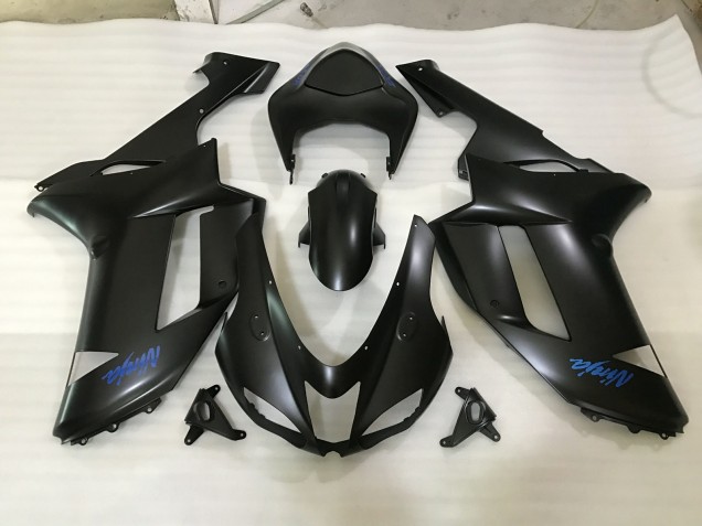 Best Matte Black & Blue logo Kawasaki ZX6R Motorcycle Fairings 2007-2008