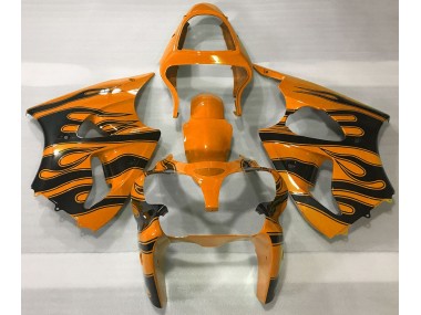 Best Orange & Black Flame Kawasaki ZX6R Motorcycle Fairings 2000-2002