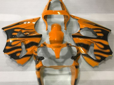 Best Orange & Black Flame Kawasaki ZX6R Motorcycle Fairings 2000-2002