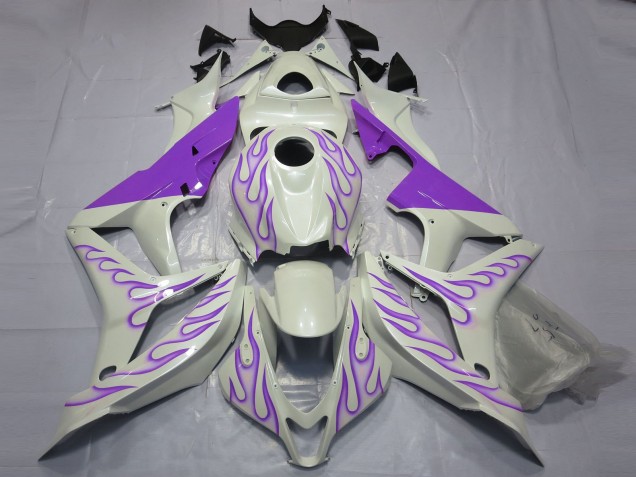 Best Purple Flame on White Honda CBR600RR Motorcycle Fairings 2007-2008