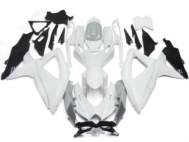 Best Shining Gloss White With Silver Suzuki GSXR 600-750 Motorcycle Fairings 2008-2010