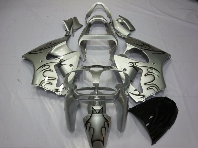 Best Silver Flame Kawasaki ZX6R Motorcycle Fairings 2000-2002 Best Silver Flame Kawasaki ZX6R Motorcycle Fairings 2000-2002