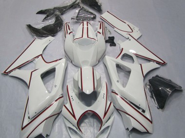 Best White with Red Pin Stripe Suzuki GSXR 1000 Motorcycle Fairings 2007-2008